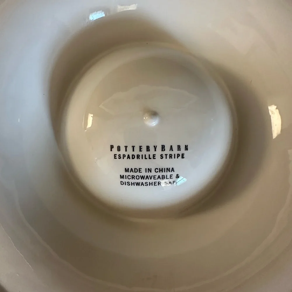 Pottery Barn Chip Dip Espadrille Stripe Bowl Platter Red Blue Green Yellow Round